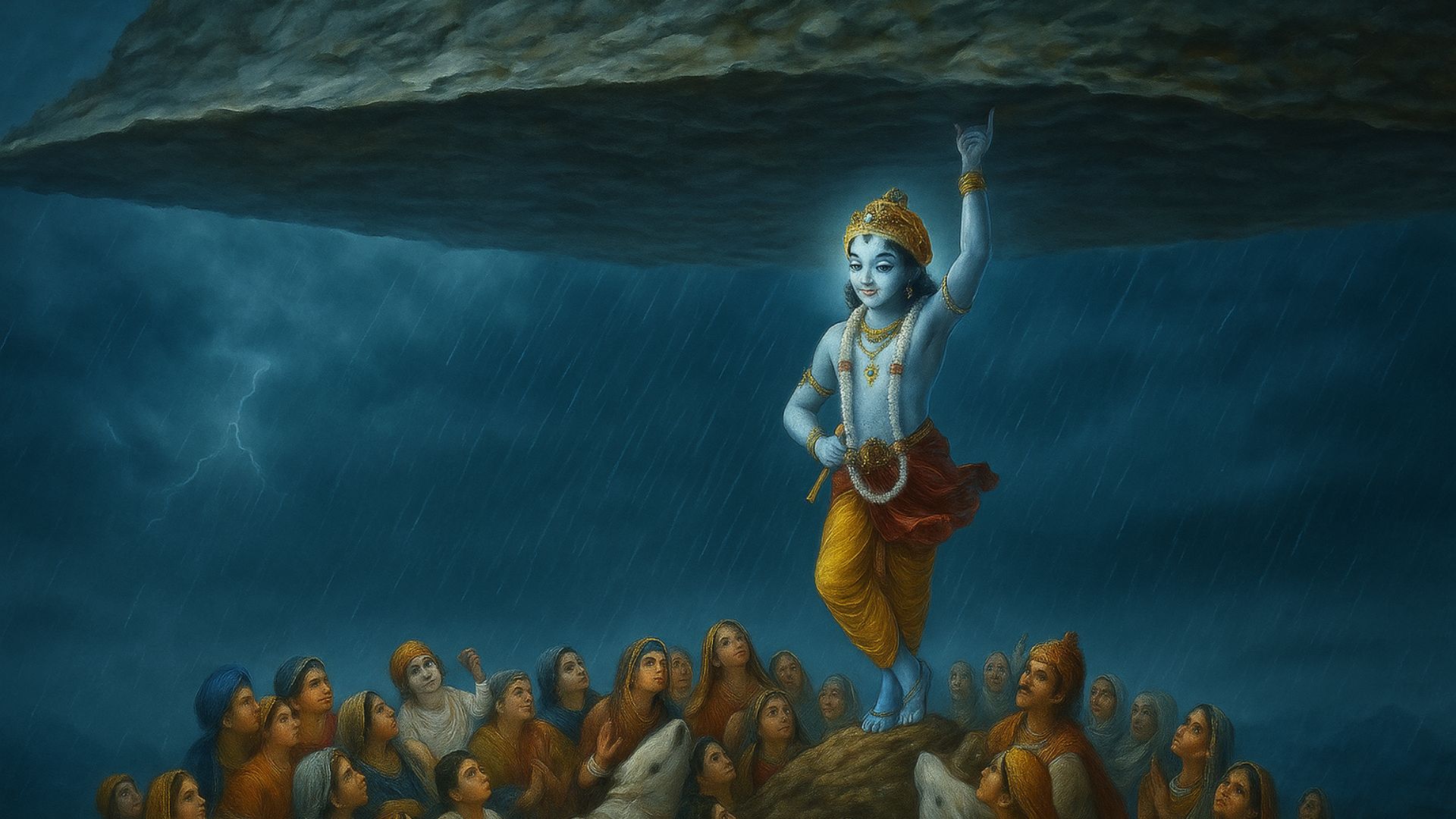कृष्ण जन्माष्टमी 2025 कृष्ण की 10 प्रसिद्ध लीलाएं जो आज भी प्रेरणा देती हैं Shri Krishna lifting up the Govardhan Parvat
