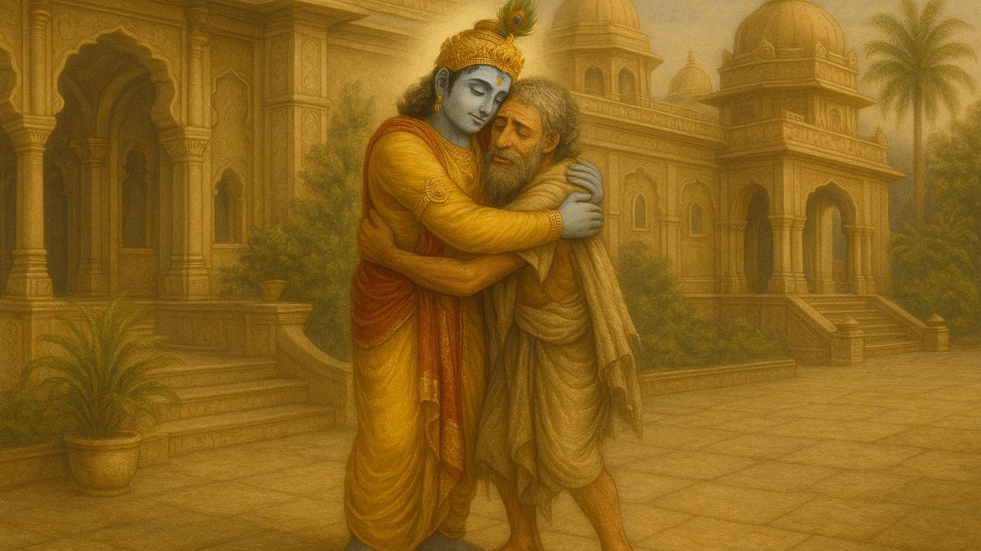 कृष्ण जन्माष्टमी 2025 कृष्ण की 10 प्रसिद्ध लीलाएं जो आज भी प्रेरणा देती हैं Shri Krishna meeting his beloved friend Sudama