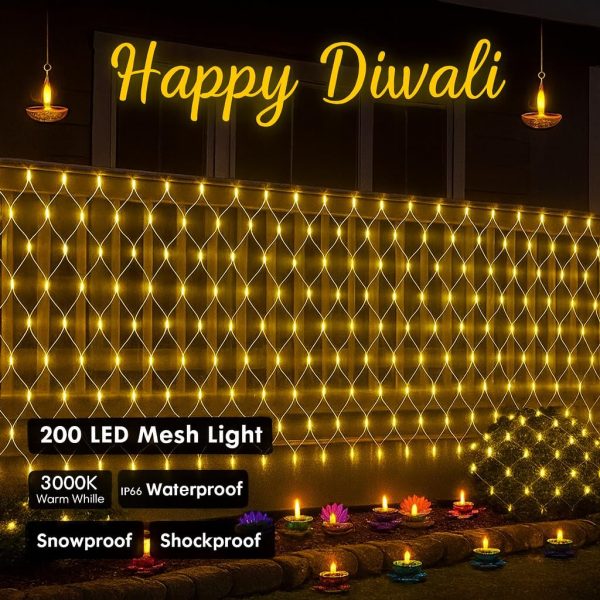 Net Mesh Lights – 200 LED Warm White Waterproof Serial String Lights with Remote & 8 Modes | Mesh Curtain Lights for Balcony,Garden,Patio,Indoor Outdoor, Diwali Decoration & Christmas (6 x 6 Ft) - Image 5