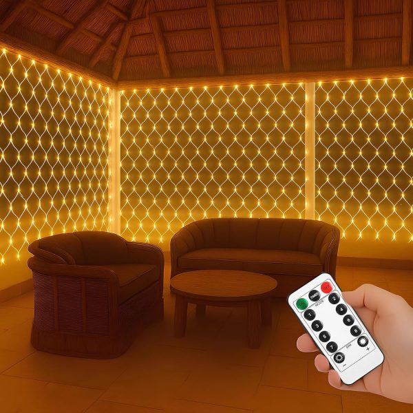 Net Mesh Lights – 200 LED Warm White Waterproof Serial String Lights with Remote & 8 Modes | Mesh Curtain Lights for Balcony,Garden,Patio,Indoor Outdoor, Diwali Decoration & Christmas (6 x 6 Ft)