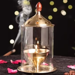 Akhand Diya with Borosilate Glass (6.7 Inches,17 Cms )