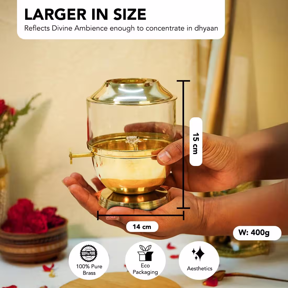 Akhand Jyot Diya with Adjustable Bati Knob, Wick Lifting Screw Lever, Glass Cover (Large Size, 250 ml Oil Capacity, Stay Lit for 48 Hours, Wick Included, Authentic Borosilicate) 7 Akhand Jyot Diya with Adjustable Bati Knob, Wick Lifting Screw Lever, Glass Cover (Large Size, 250 ml Oil Capacity, Stay Lit for 48 Hours, Wick Included, Authentic Borosilicate) - Image 7