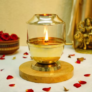 Akhand Jyot Diya with Adjustable Bati Knob, Wick Lifting Screw Lever, Glass Cover (Large Size, 250 ml Oil Capacity, Stay Lit for 48 Hours, Wick Included, Authentic Borosilicate)