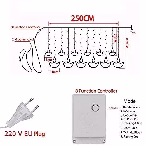 Decorative Diya Diwali Light Curtain, String Lights with 12 Hanging Diyas, 8 Flashing Modes - 2.5 Meter (1 Curtain) 138 Led 4 Decorative Diya Diwali Light Curtain, String Lights with 12 Hanging Diyas, 8 Flashing Modes - 2.5 Meter (1 Curtain) 138 Led - Image 4