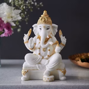 Multicolour Textured Polyresin Sitting Ganesha Figurine