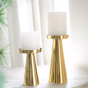 Large Metal Pillar Candle Holders| Candles Stand for Diwali Home Decor Gift | Golden, Set of 2
