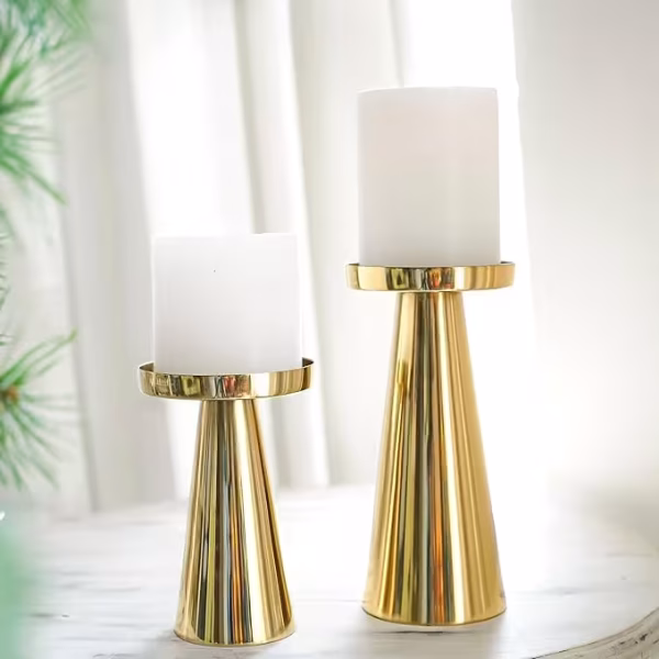 Large Metal Pillar Candle Holders| Candles Stand for Diwali Home Decor Gift | Golden, Set of 2