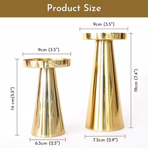 Large Metal Pillar Candle Holders| Candles Stand for Diwali Home Decor Gift | Golden, Set of 2 - Image 5