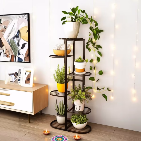 Metal MURRANO Multi-Tiered Plant Stand for Balcony (Black),Planter Stand for Living Room 7 Pot Holders - Image 5