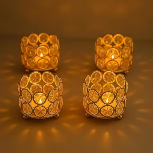 Tealight Candle Holder for Home Decoration, Small T Lites Diya Votives -  (Gold (Pack of 4)
