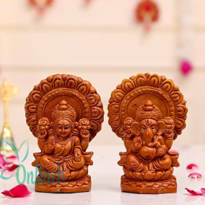 Terracotta Style Lakshmi Ganesh Idol Set | Eco-Friendly Clay Finish Decorative Statue Pair for Home Temple