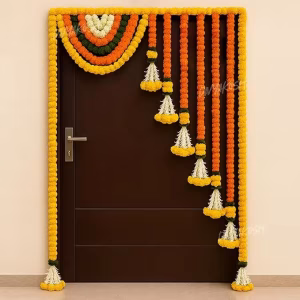 Fabric & Beads Marigold Flower Full Door Decoration(Size 4 FT / 48 Inch) for Home,Main Door,Mandir,Event,Thoranam/Torans for Entrance Door,Banderwal for Home Door
