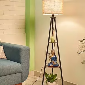 Furniture LED Tripod Floor Lamp with 3 Shelves, Brown Jute, Metal Corner Floor Lamp for Living Room & Bedroom Decoration