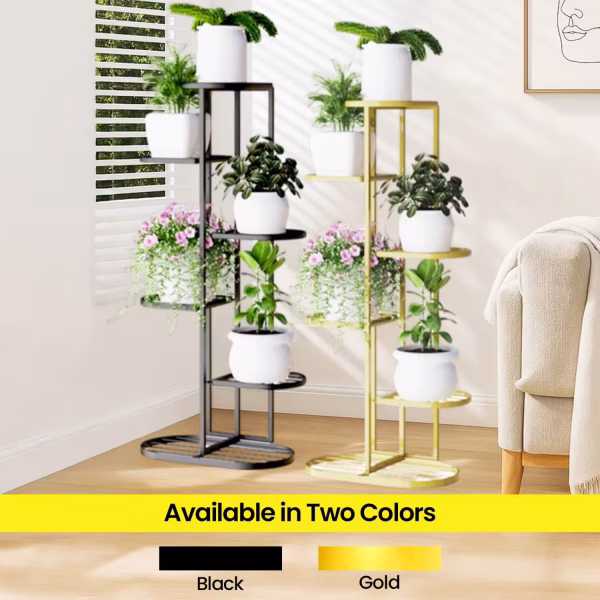 Metal MURRANO Multi-Tiered Plant Stand for Balcony (Black),Planter Stand for Living Room 7 Pot Holders - Image 2