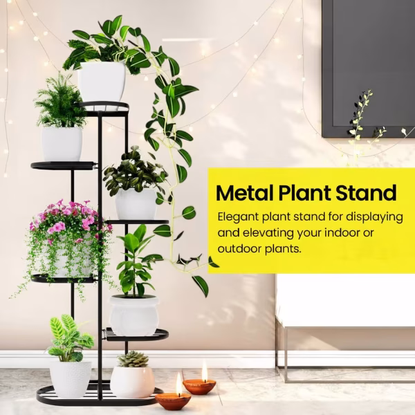 Metal MURRANO Multi-Tiered Plant Stand for Balcony (Black),Planter Stand for Living Room 7 Pot Holders - Image 3