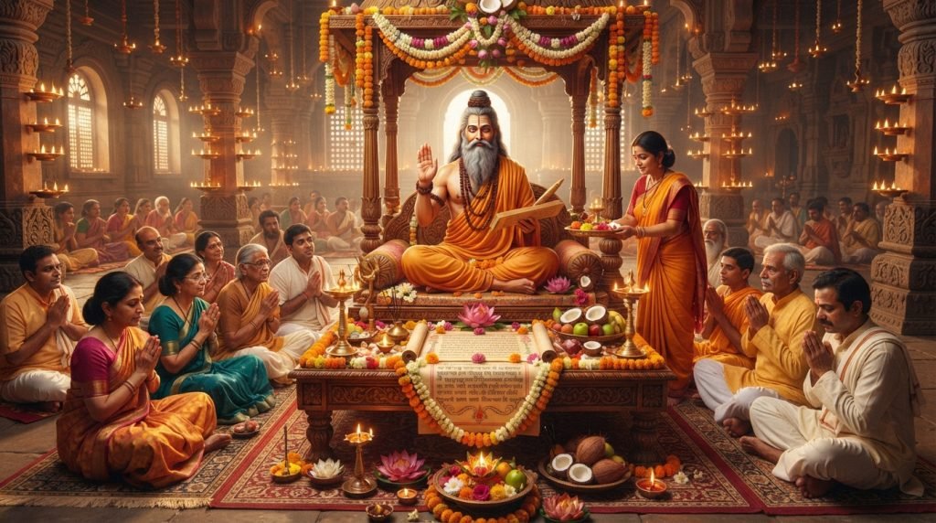 Guru Purnima 2026 Lord Veda Vyasa with disciples offering prayers